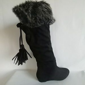 🎈SALE !Black knee high fur boots